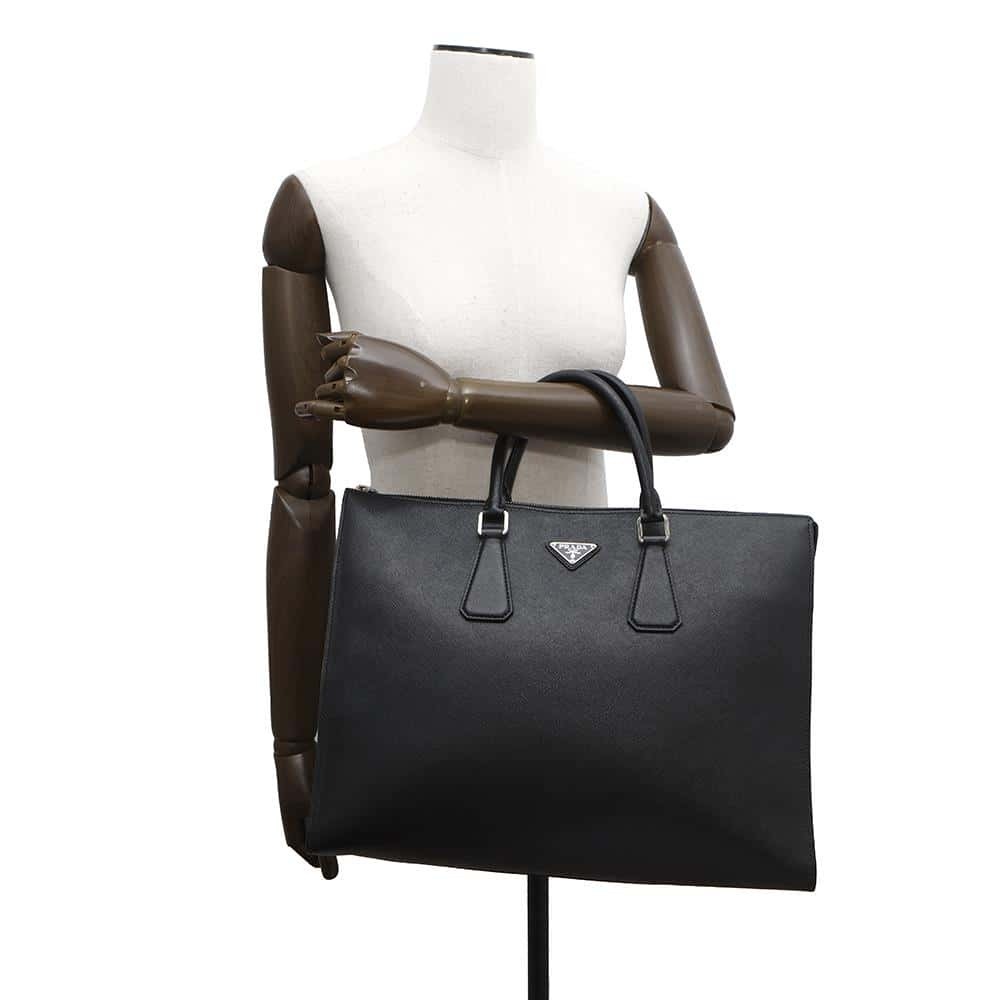 Prada Tote Bag Triangle Logo Saffiano Leather Black - Picture 4 of 12